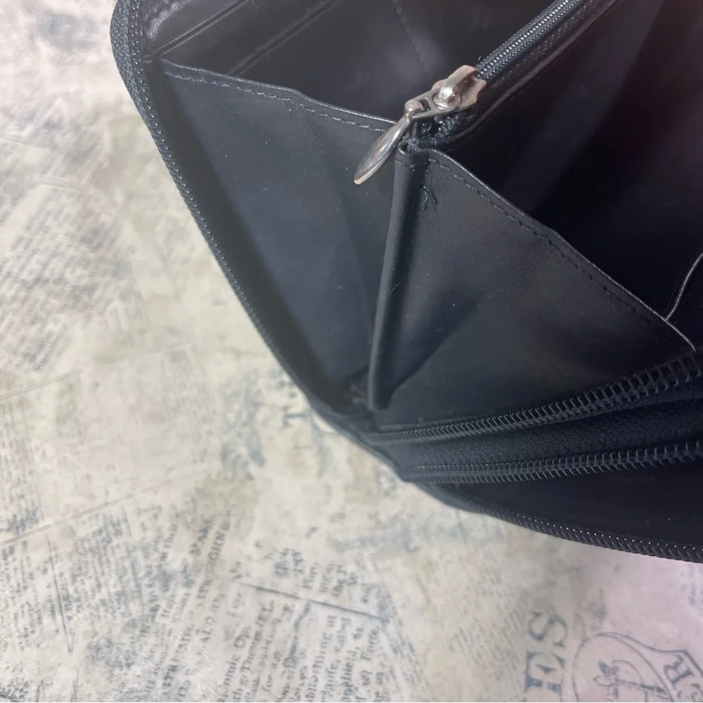 Vintage Double Zip Pocket Organizer Wallet Retro Travel Planner Case